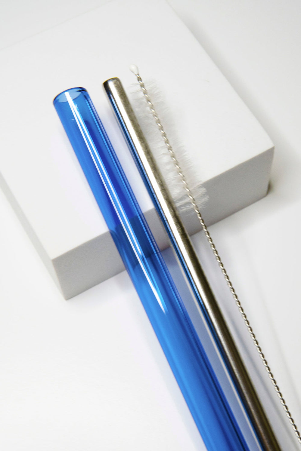 Royal Blue Glass 3Pc Glass Boba Straw Set