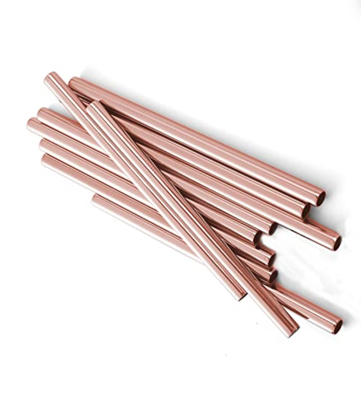 Large Rose Gold / Copper Steel Straw / Straws Set With Bag & 