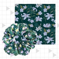 Sampaguita Floral Pattern Polyester Scrunchie - Blue Green