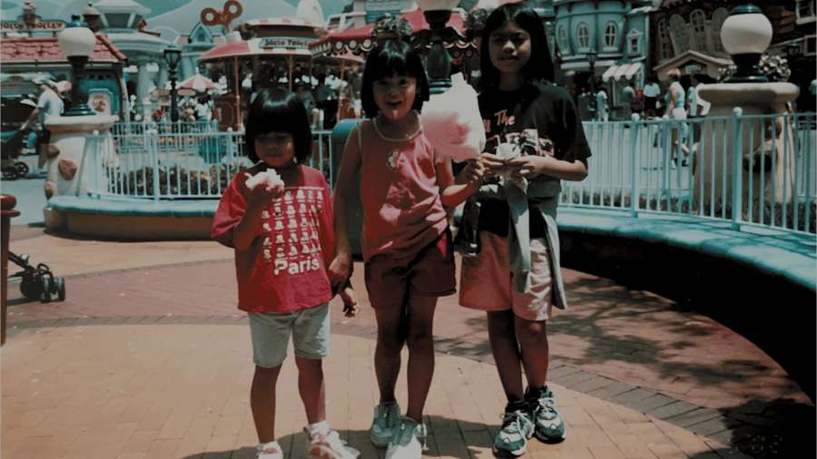 An old childhood photo of Abi Balingit, author of Mayumu: Filipino American Desserts Remixed, with her two sisters