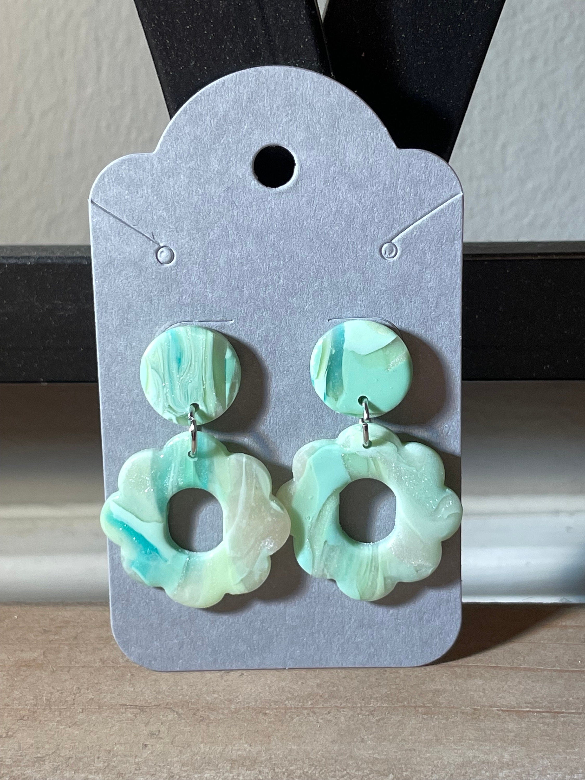 Aquamarine Marble Flower Dangle Earrings