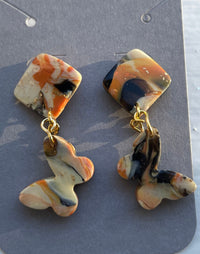 Black, Orange, and Gold Butterfly Dangle Earrings