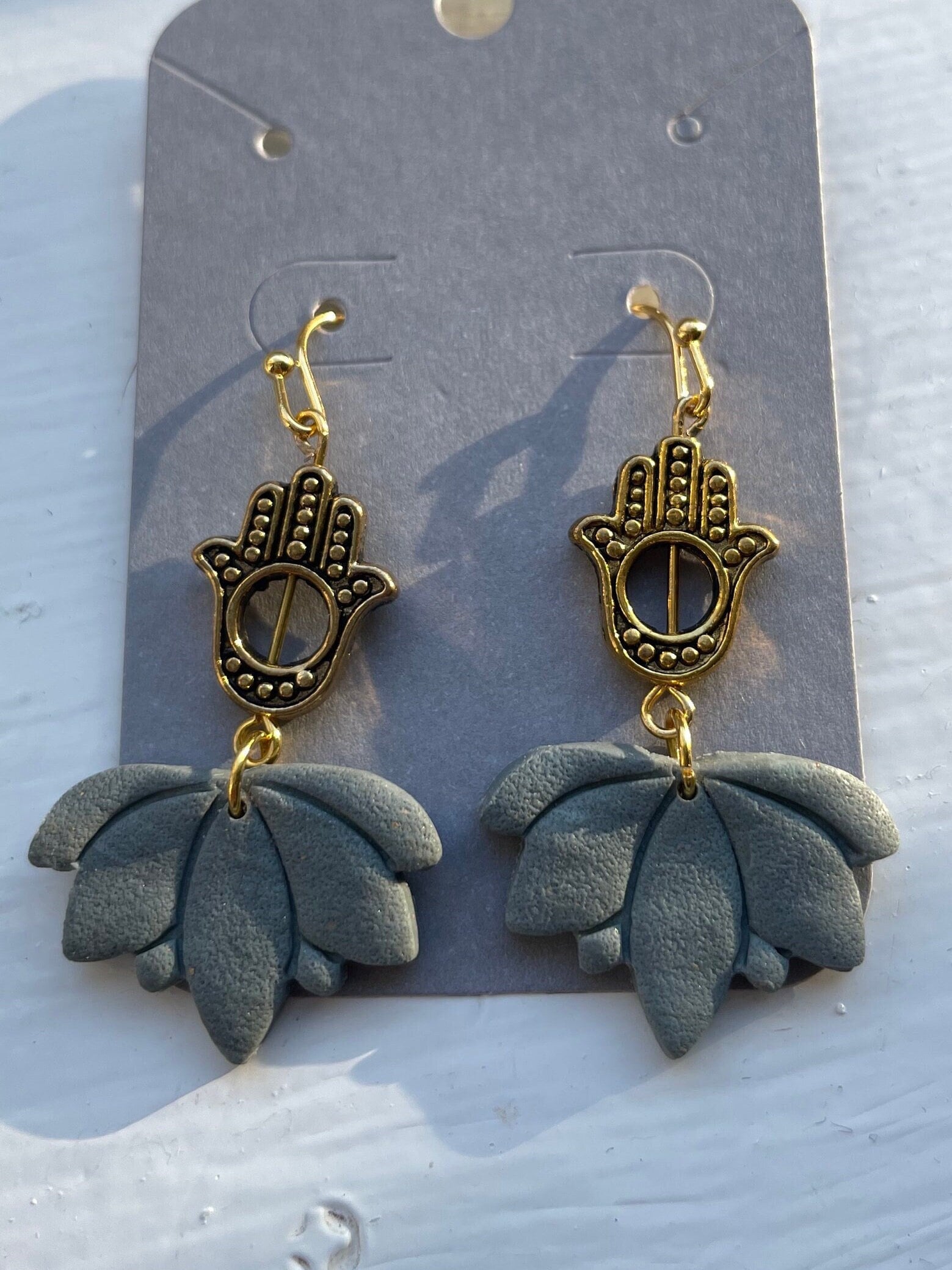 Hamsa and Lotus Dangle Earrings