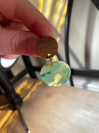 Marble Aquamarine and Wood Drop Earring