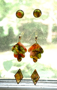Marble Sea Glass and Gold Earrings