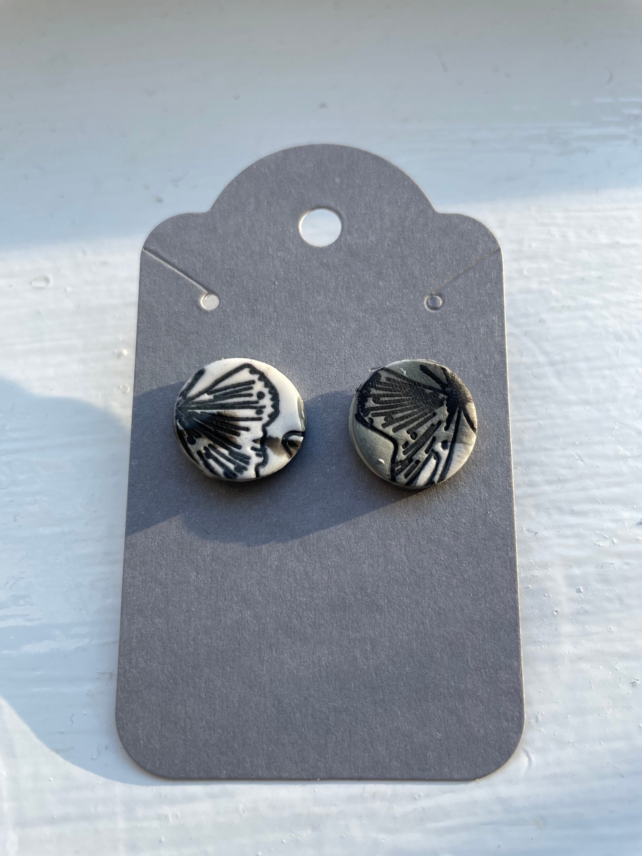 White and Gray Butterfly Wing Studs