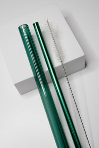 Emerald Green Glass 3Pc Glass Boba Straw Set