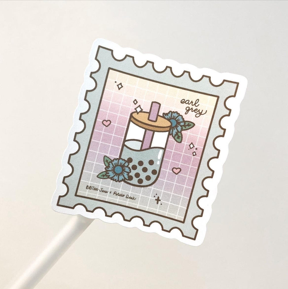 Boba Stamp Sticker Sheet, Matcha/Jasmine Rose/Jasmine Oolong/Rainboba/Earl Grey/Hojicha