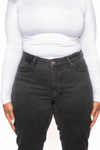 Miriam Mid Rise Straight Crop Jean in Washed Black