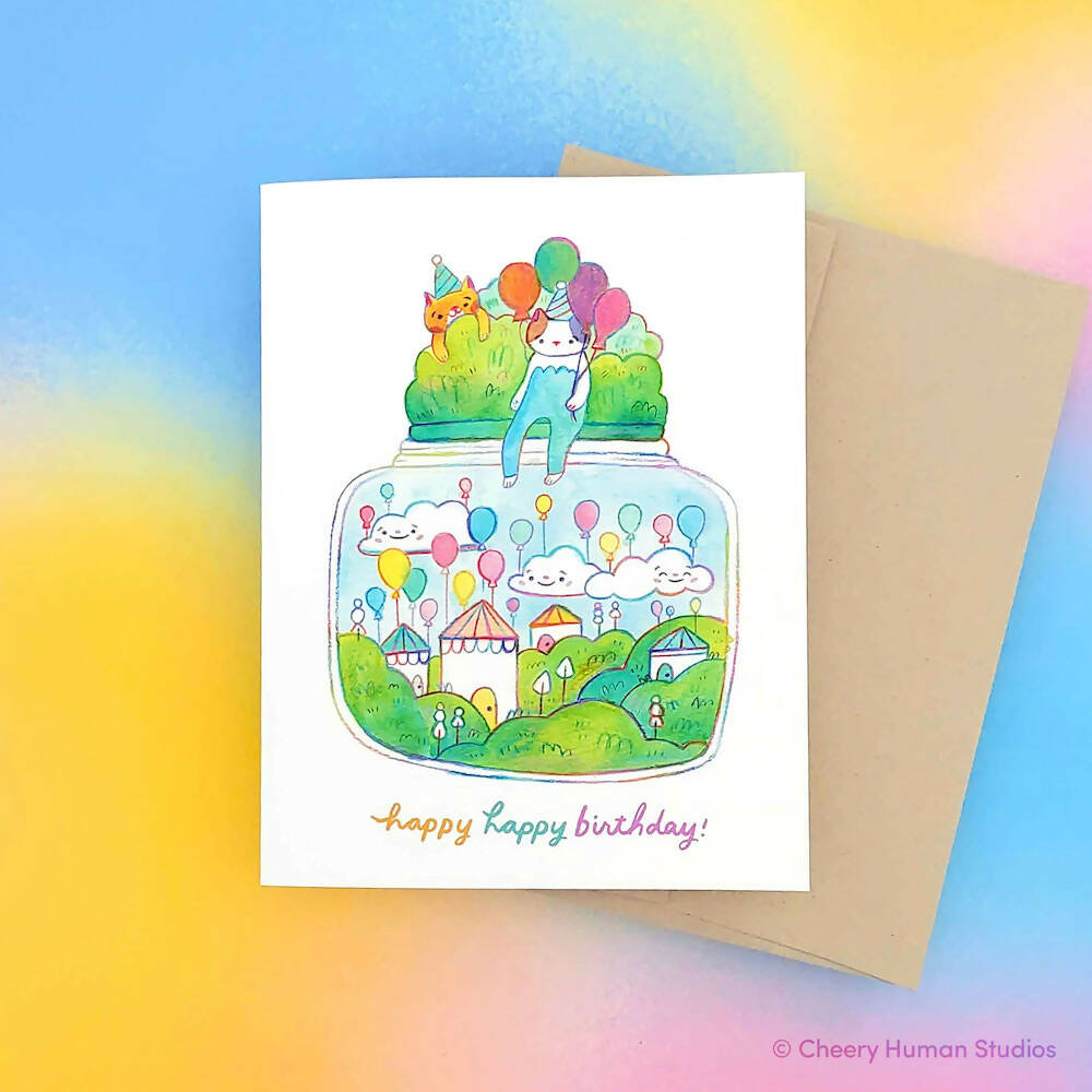 Happy Happy Birthday | Tiny Worlds + Cats Greeting Card