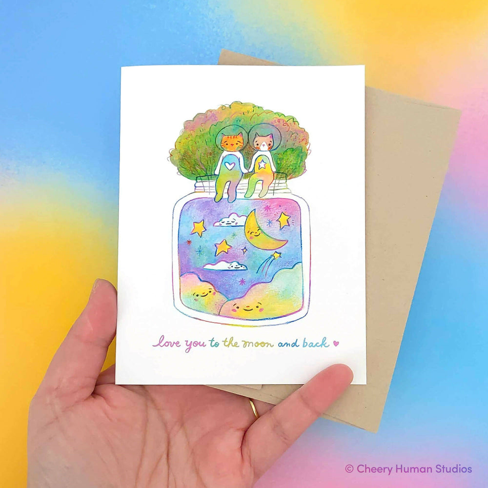 Love You to the Moon and Back | Tiny Worlds + Cats Greeting Card