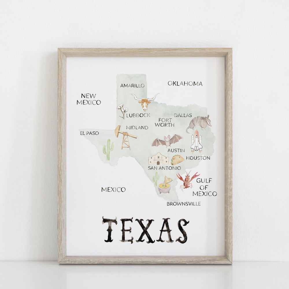 8x10 / Blue Texas Map Print