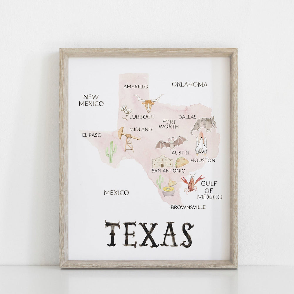 8x10 / Pink Texas Map Print
