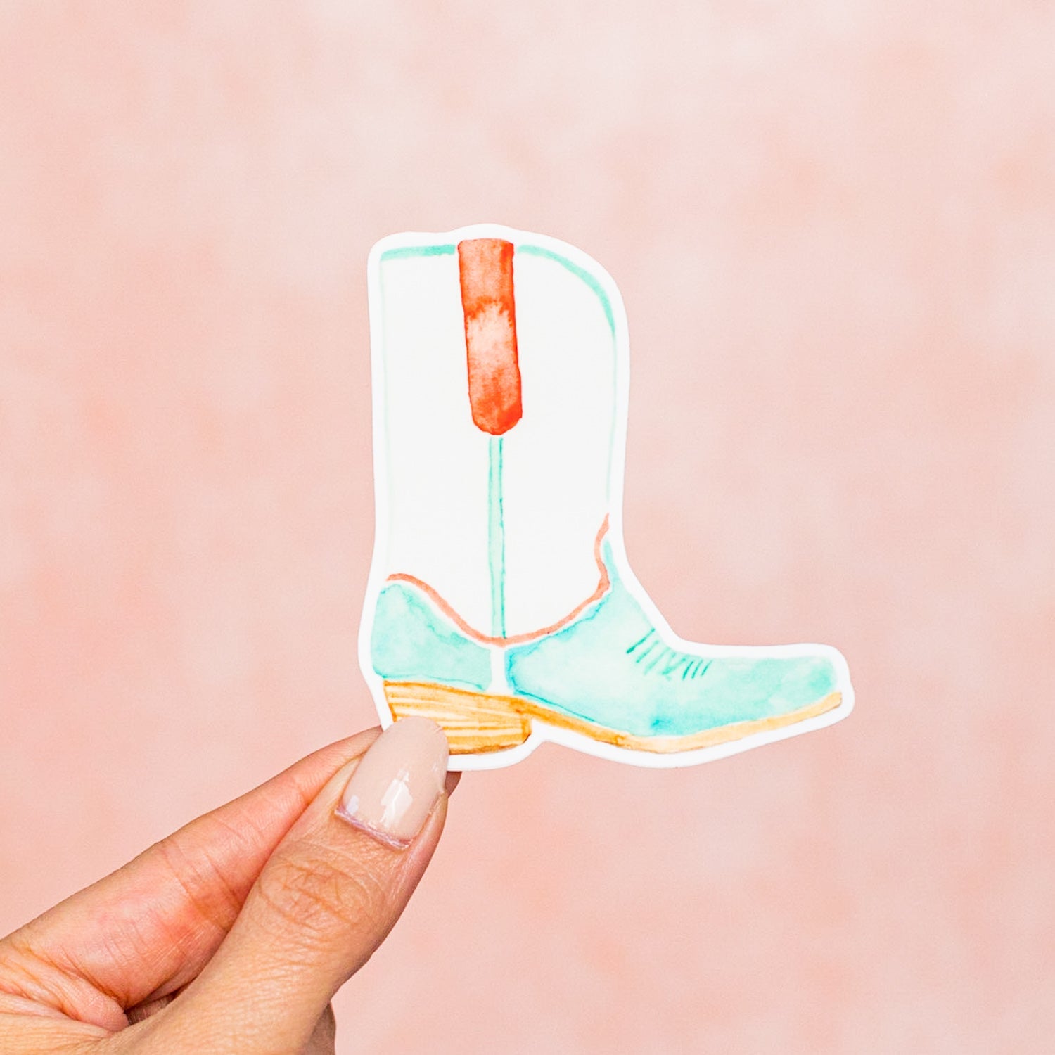 Cowboy Boot Sticker - Teal and Coral
