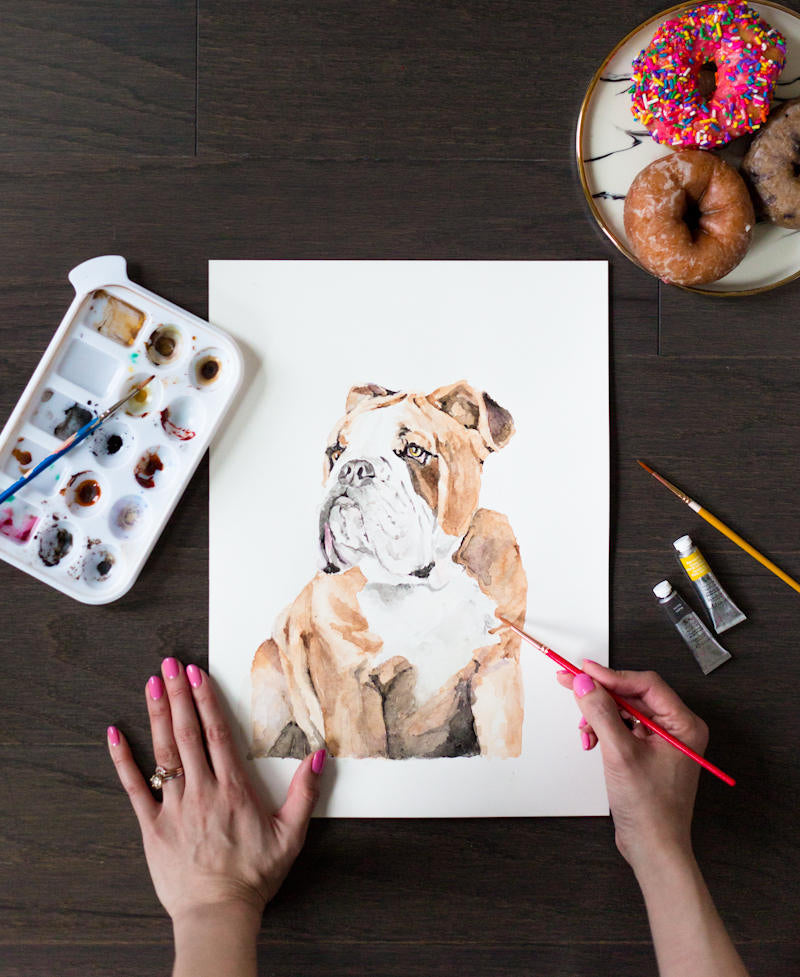 Custom Watercolor Bulldog Pet Portrait