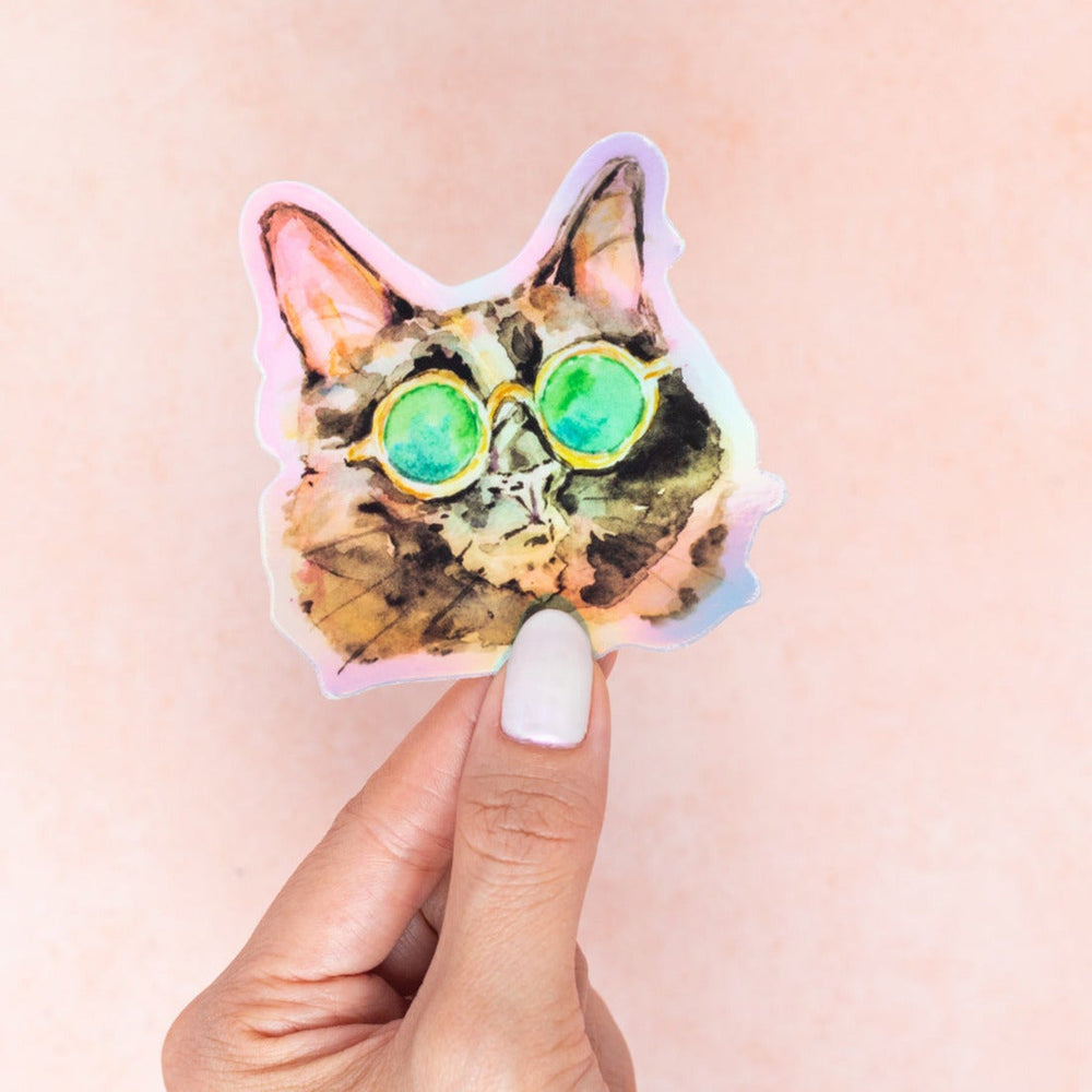 Holographic Sunglasses Cat Sticker