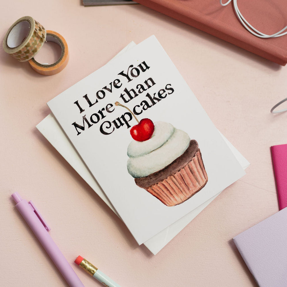 I Love You More than Cupcakes Greeting Card - Peach