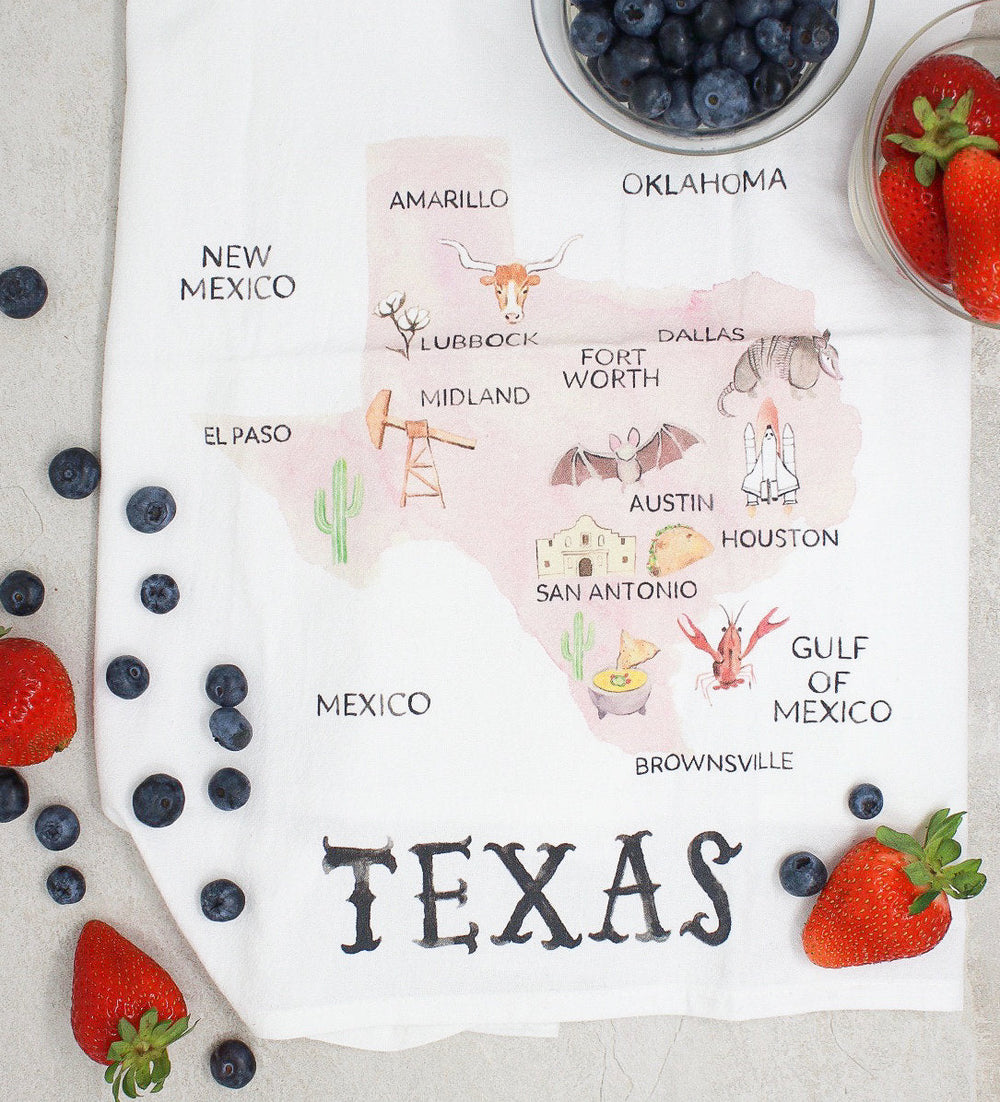 Texas Map Tea Towel - Pink