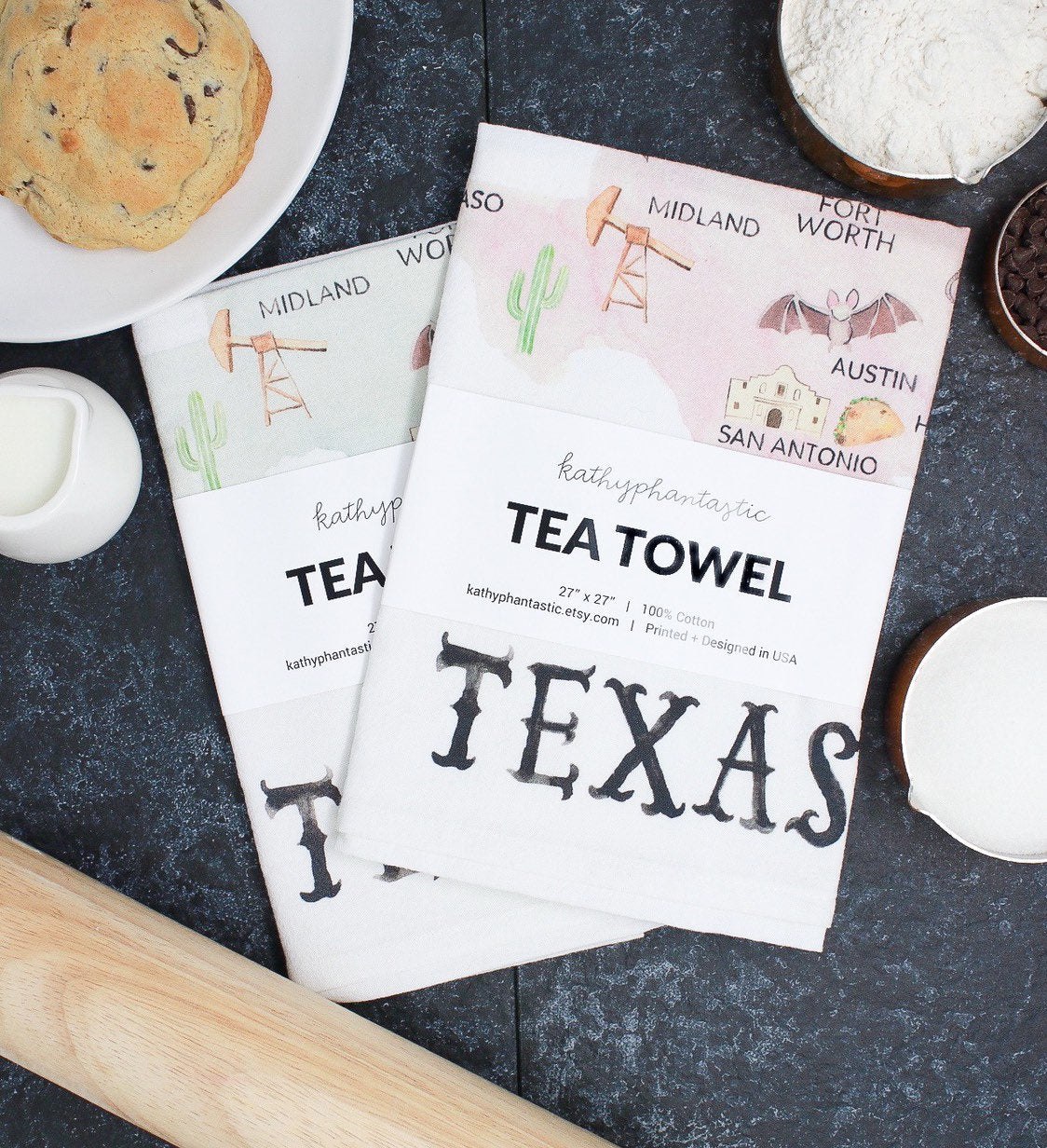 Texas Map Tea Towel - Pink