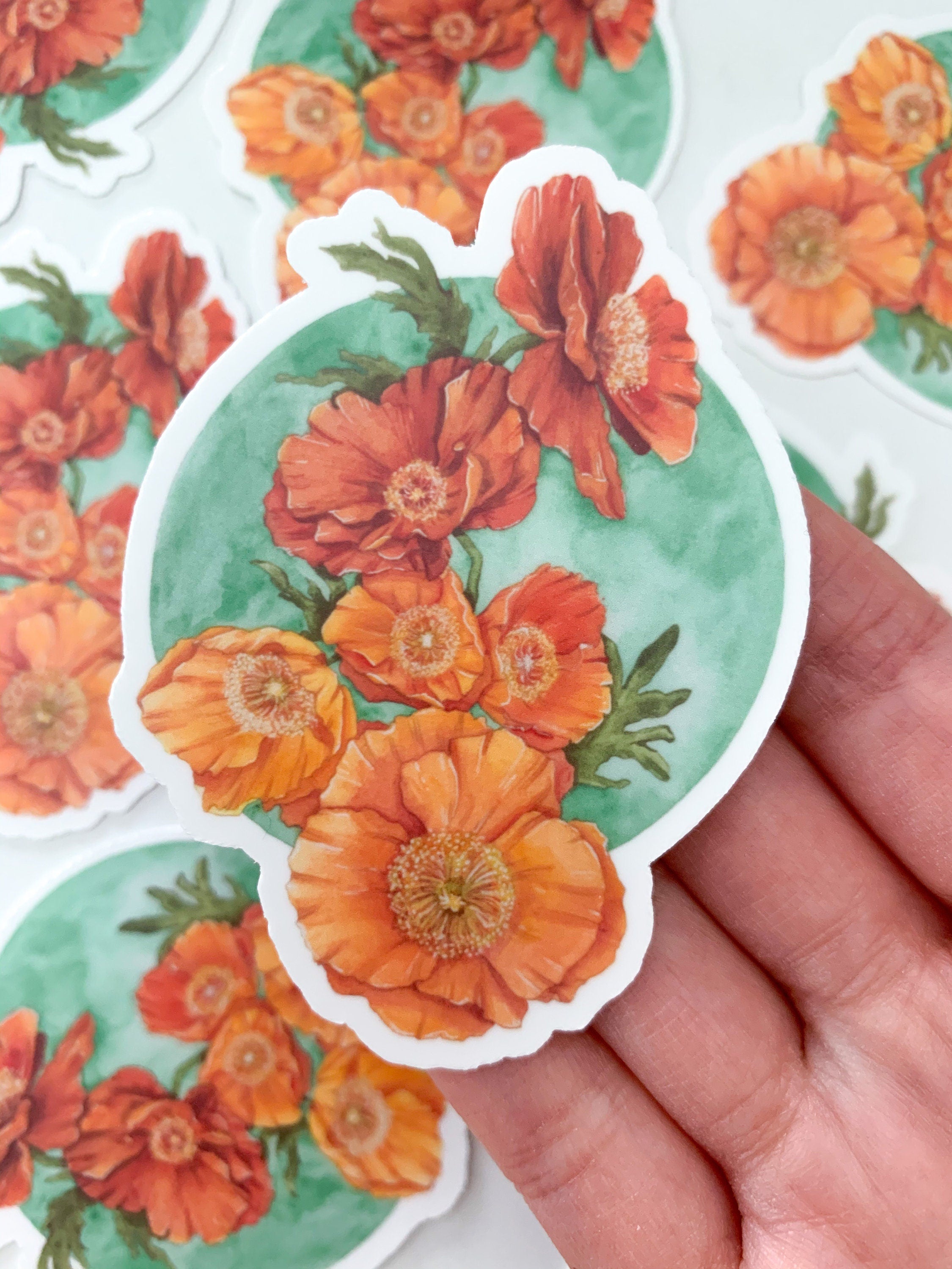 Orange Anemone Floral Bunch Sticker **FREE USA SHIPPING**