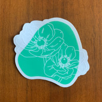 Teal Anemone Flower 3" Clear Background Vinyl Sticker for Water Bottles, Laptops, Phone Cases, & More **FREE USA SHIPPING**