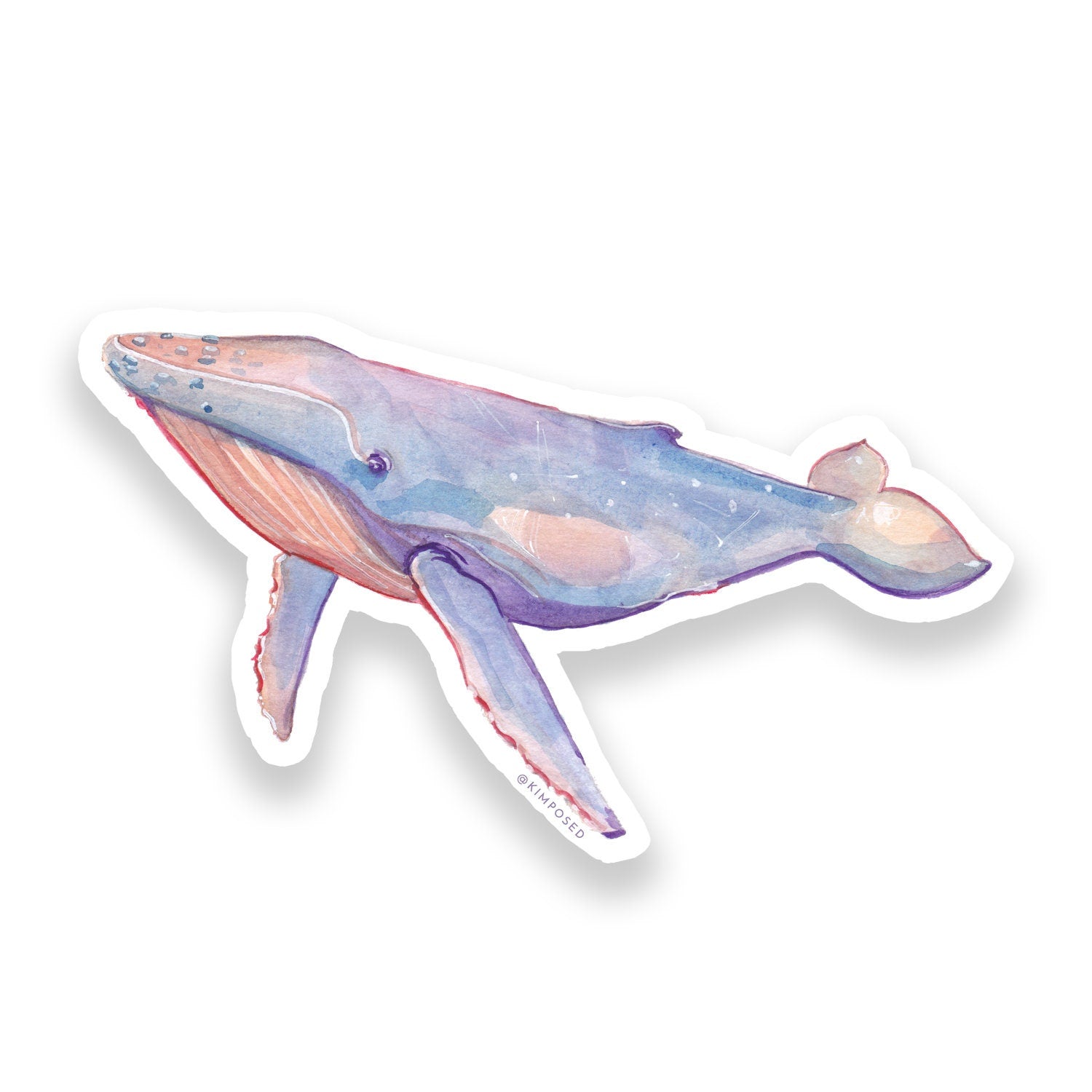 Watercolor Humpback Whale 3" Waterproof Vinyl Sticker for Water Bottles, Laptops, Phones & More **FREE USA SHIPPING**