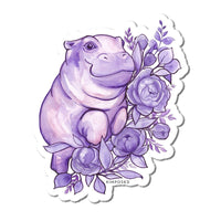 Watercolor Purple Hippo 3" Waterproof Vinyl Sticker for Water Bottles, Laptops, Phones & More **FREE USA SHIPPING**