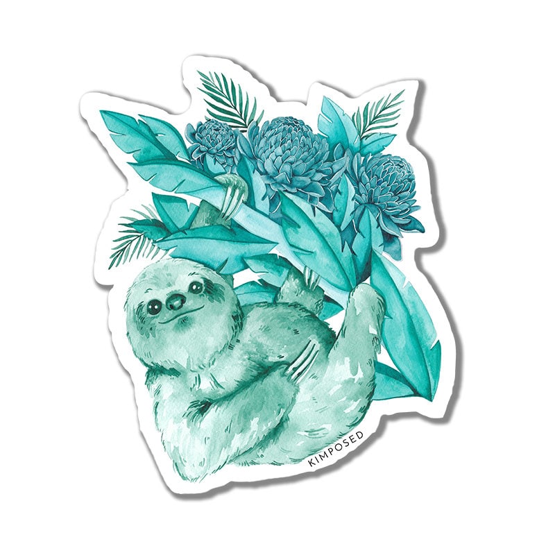 Watercolor Teal Sloth 3" Waterproof Vinyl Sticker for Water Bottles, Laptops, Phones & More **FREE USA SHIPPING**