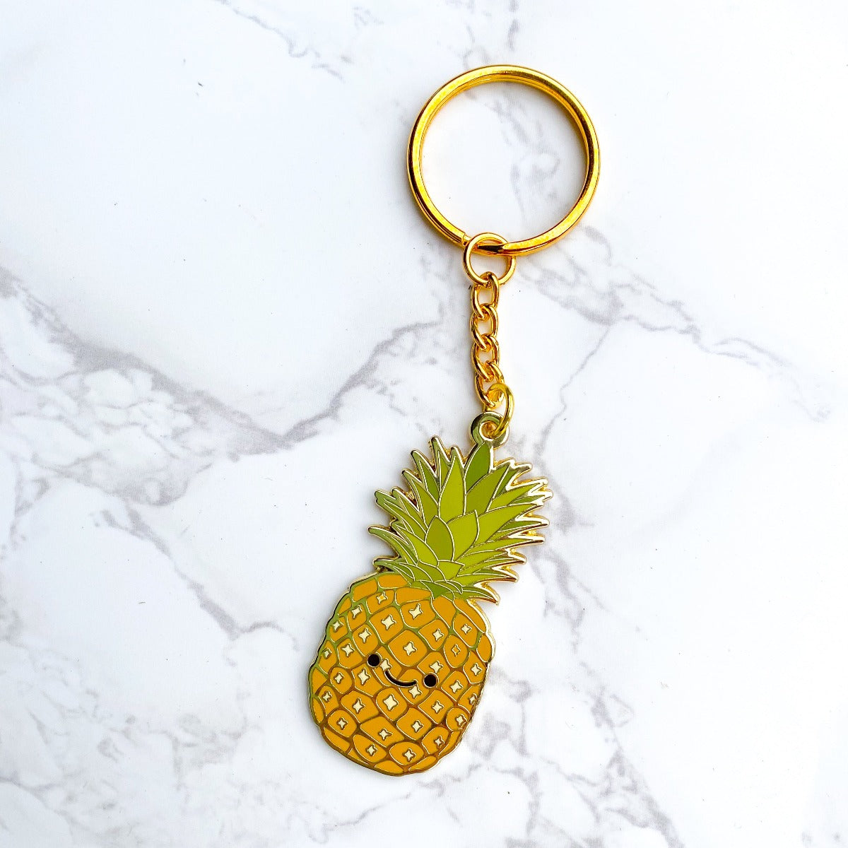Happy Pineapple Metal Keychain