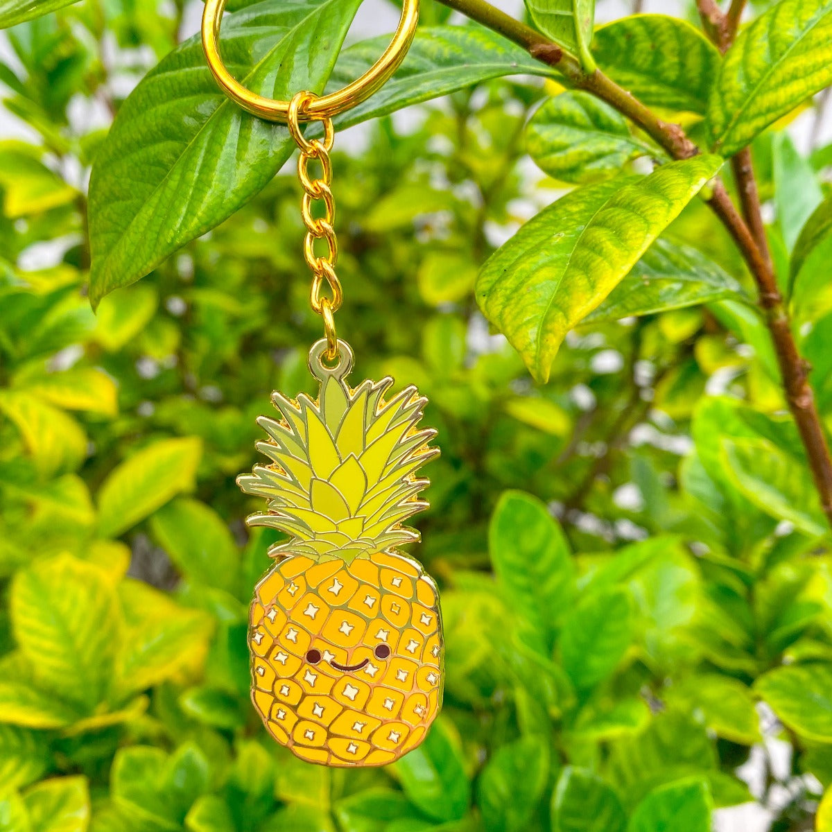 Happy Pineapple Metal Keychain