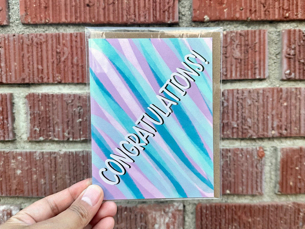 Pink Purple and Blue Congratulations Handmade Greeting Card with Envelope