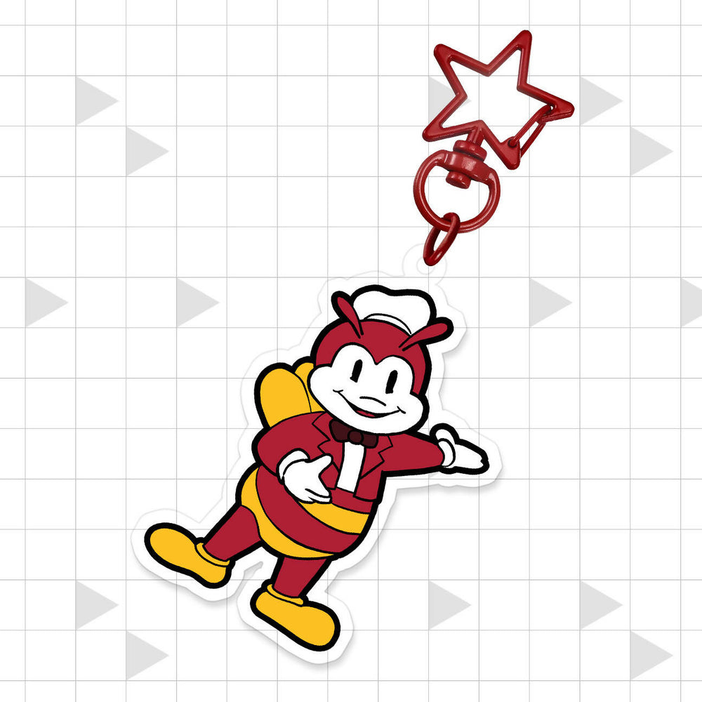 Red Jolly Bee Food Mascot Character Standing Keychain