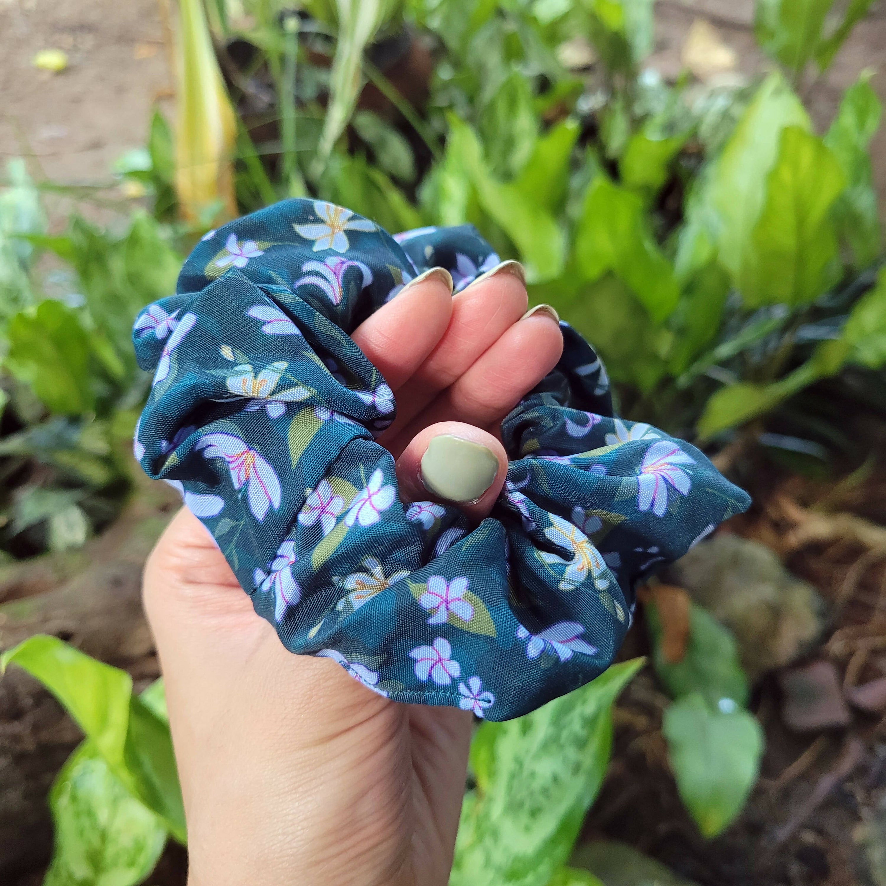Green Green Sampaguita Flower Scrunchie