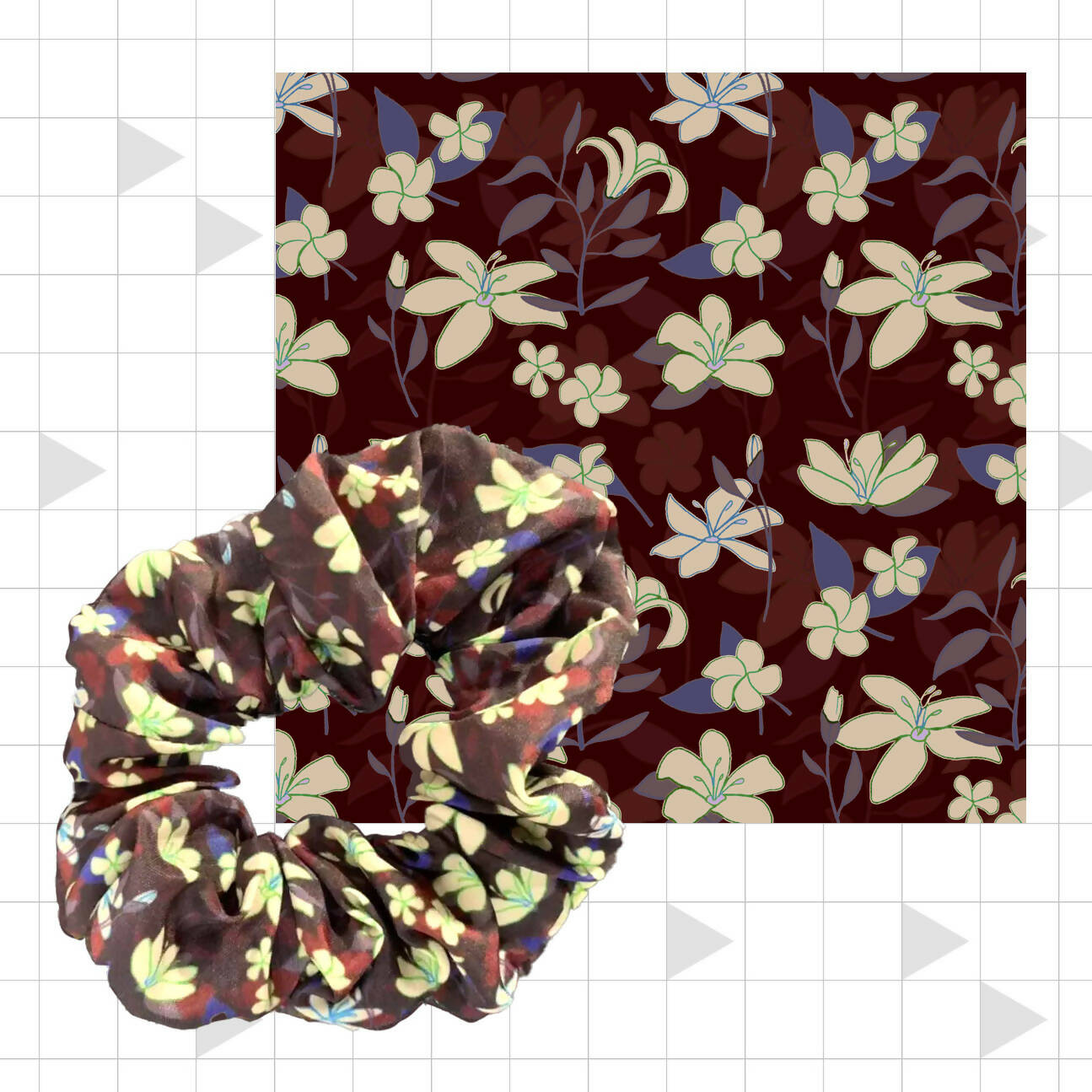 Brown Green Sampaguita Flower Scrunchie