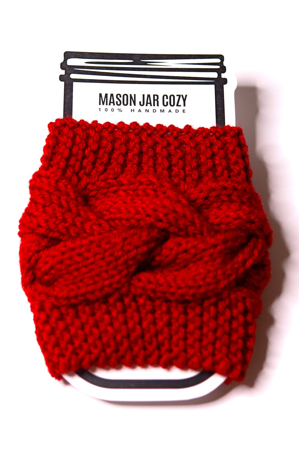 Red Knitted Cable Mason Jar Cozy, Glass Cup Sweater