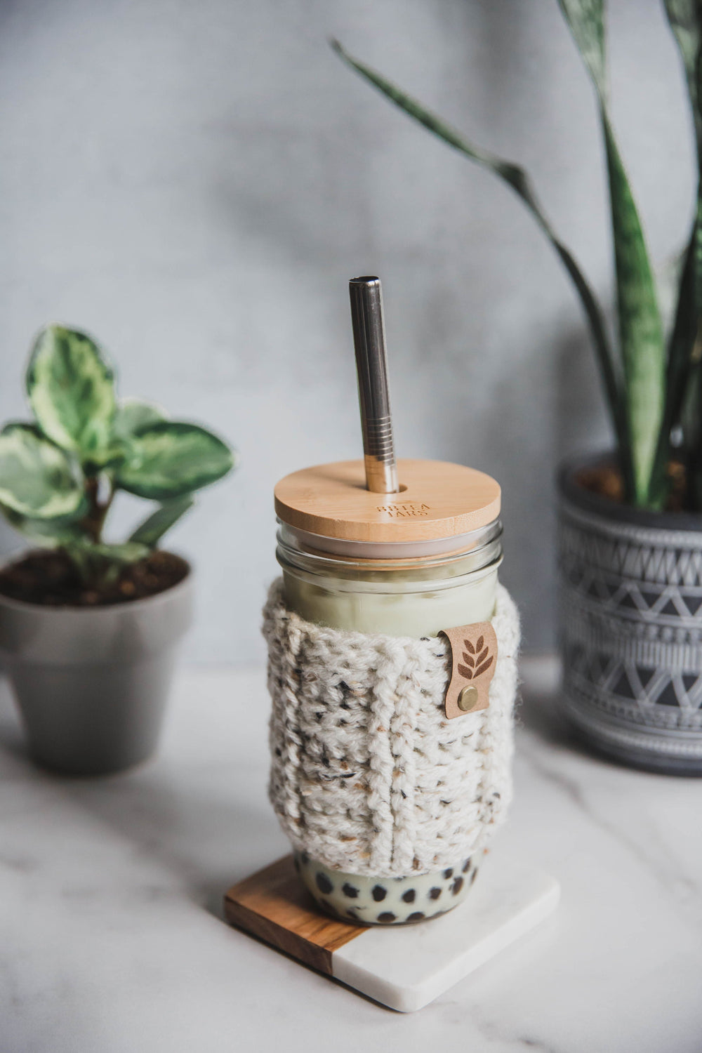 Crocheted Mason Jar Cozy, Glass Cup Sweater