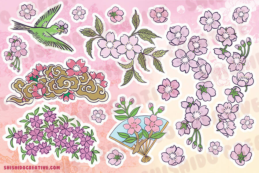 Japanese Cherry Blossoms Sakura Floral Sticker Sheet • 4x6 Planner Stickers