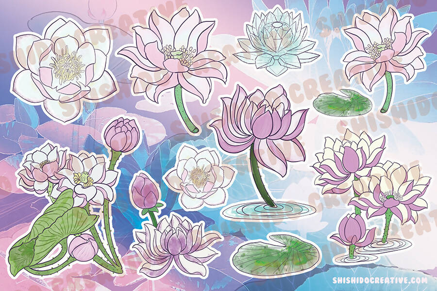 Japanese Lotus Water Florals • 4x6 Planner Stickers