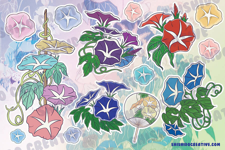 Japanese Morning Glory Florals • 4x6 Planner Stickers