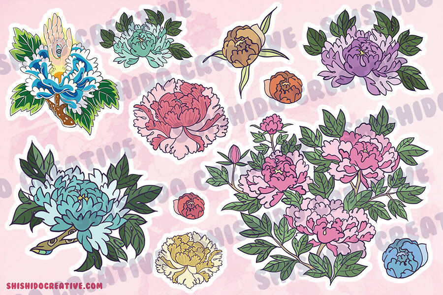 Japanese Peony / Botan Floral Sticker Sheet • 4x6 Planner Stickers