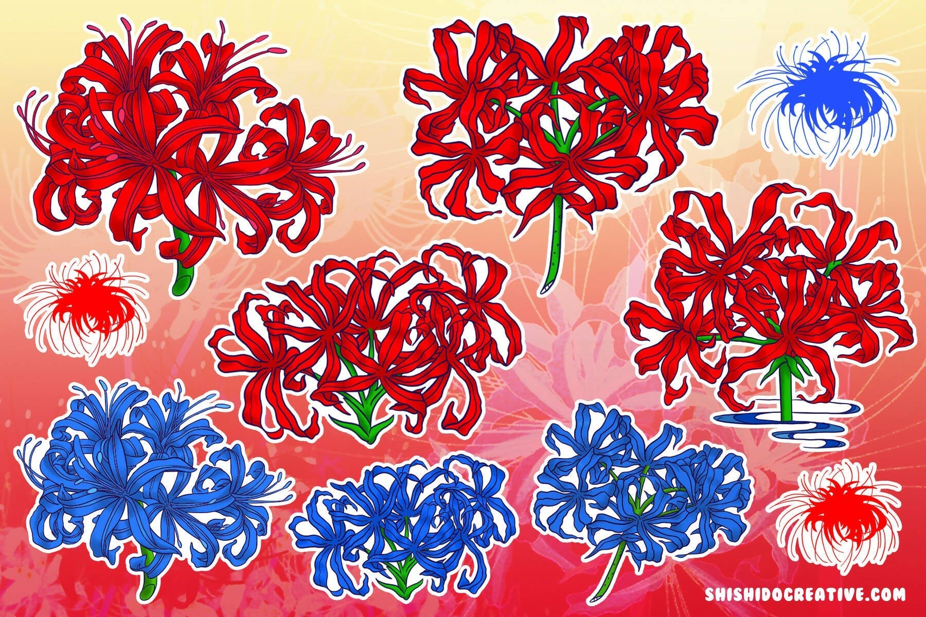 Japanese Spider Lilies Higanbana Flowers Sticker Sheet • 4x6" Planner Stickers