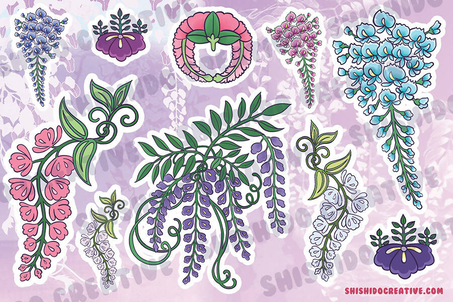 Japanese Wisteria Flowers Sticker Sheet • 4x6" Planner Stickers