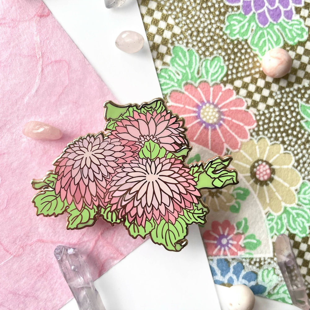 Pin Pink Japanese Chrysanthemum Flowers Kiku Elegant • Enamel Pin