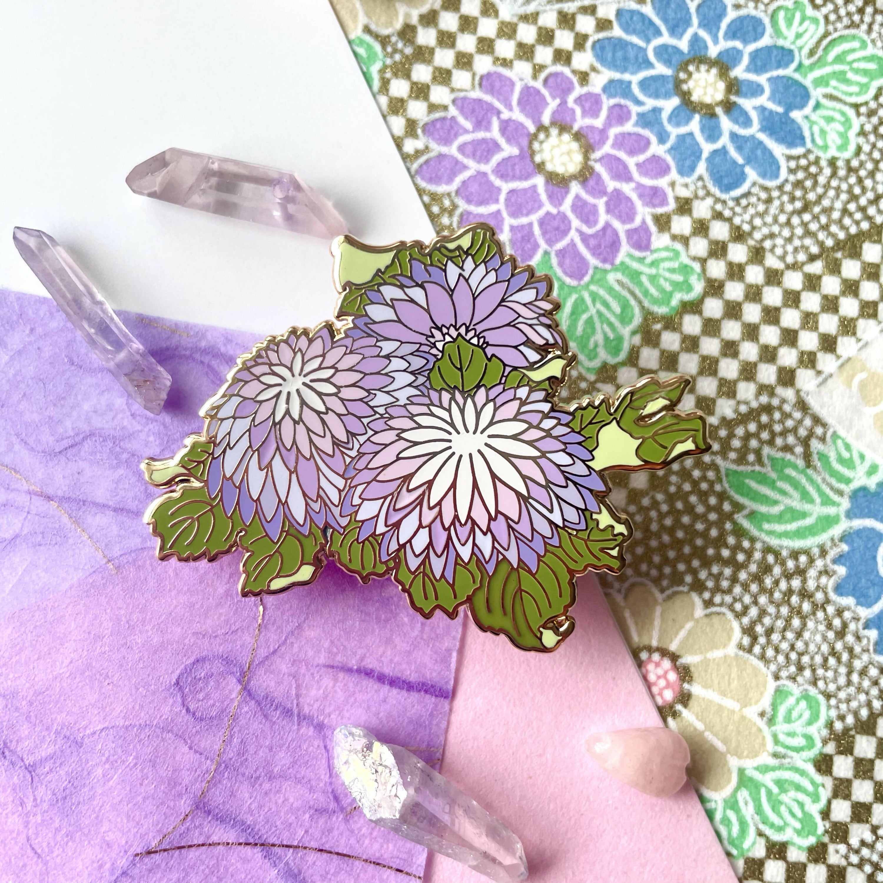 Pin Purple Japanese Chrysanthemum Flowers Kiku Elegant • Enamel Pin