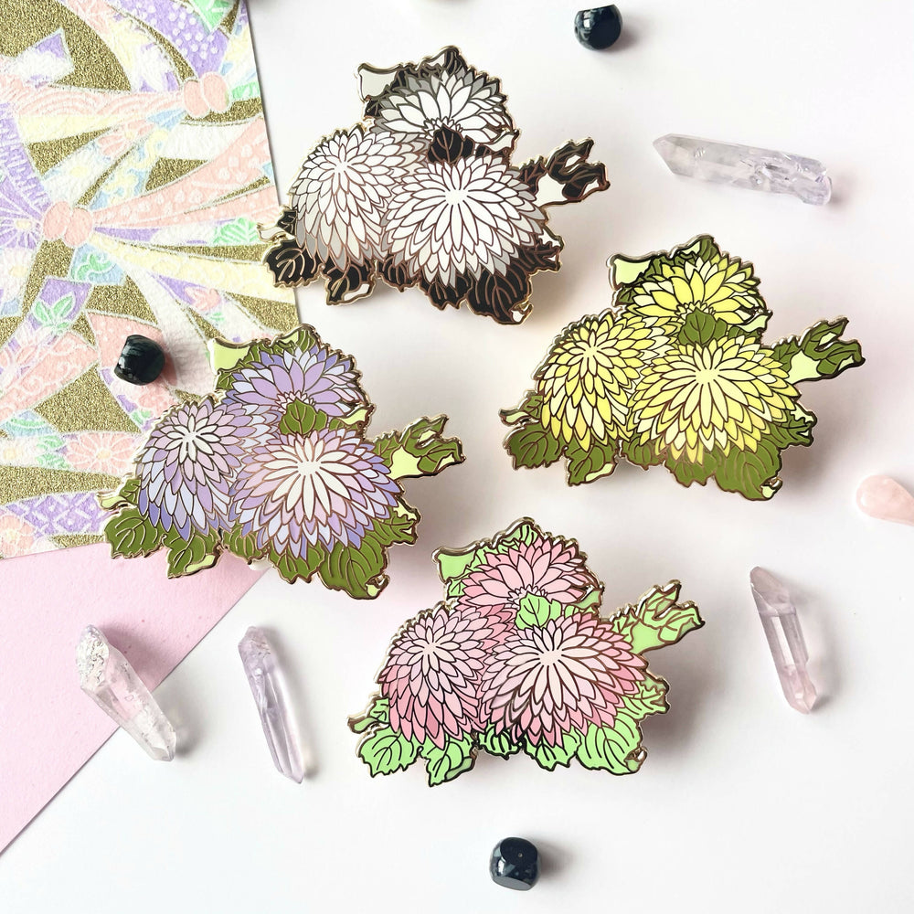 Pin Purple Japanese Chrysanthemum Flowers Kiku Elegant • Enamel Pin