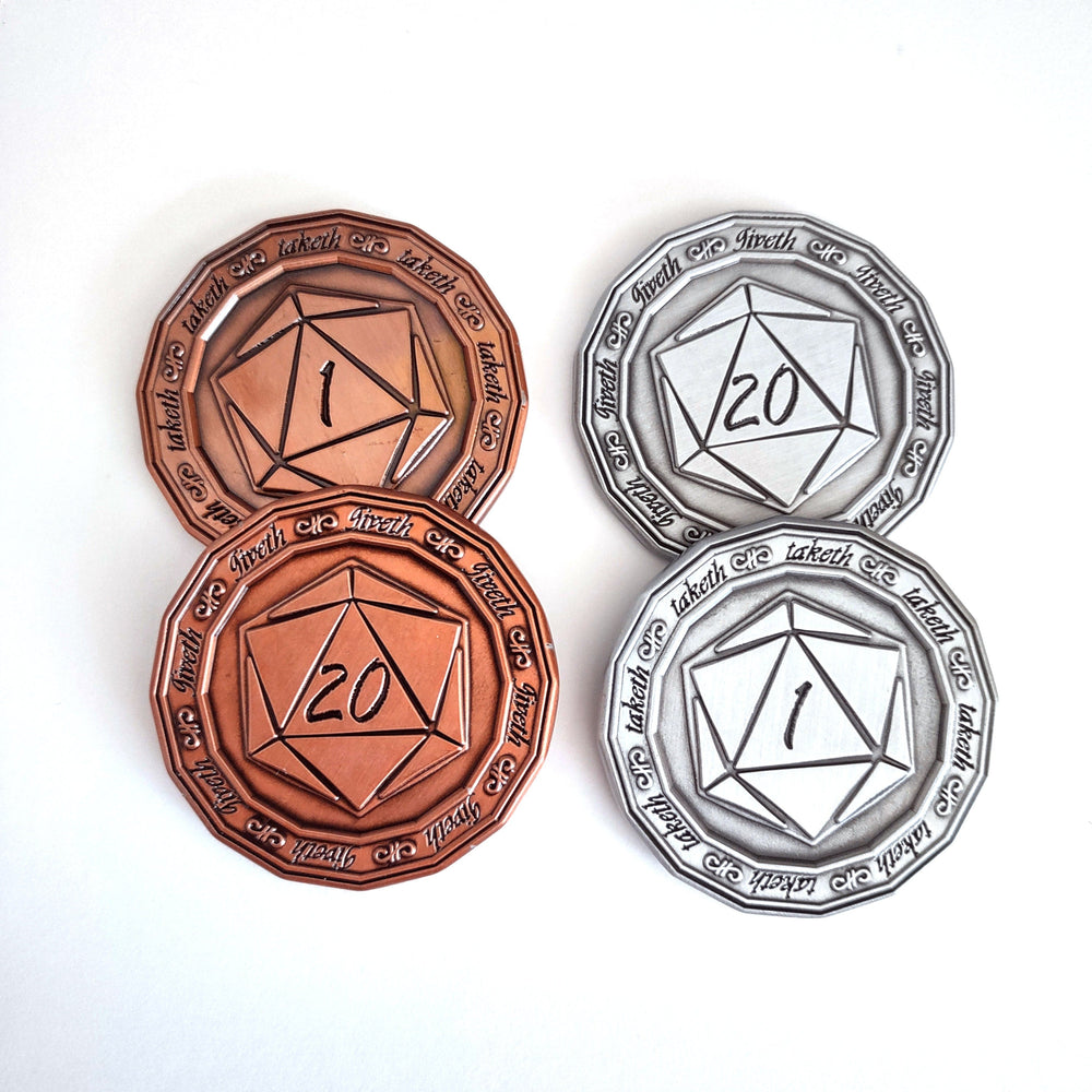 D20 D1 D2 Giveth and D1 Taketh - 1.5" Double Sided Metal Coin