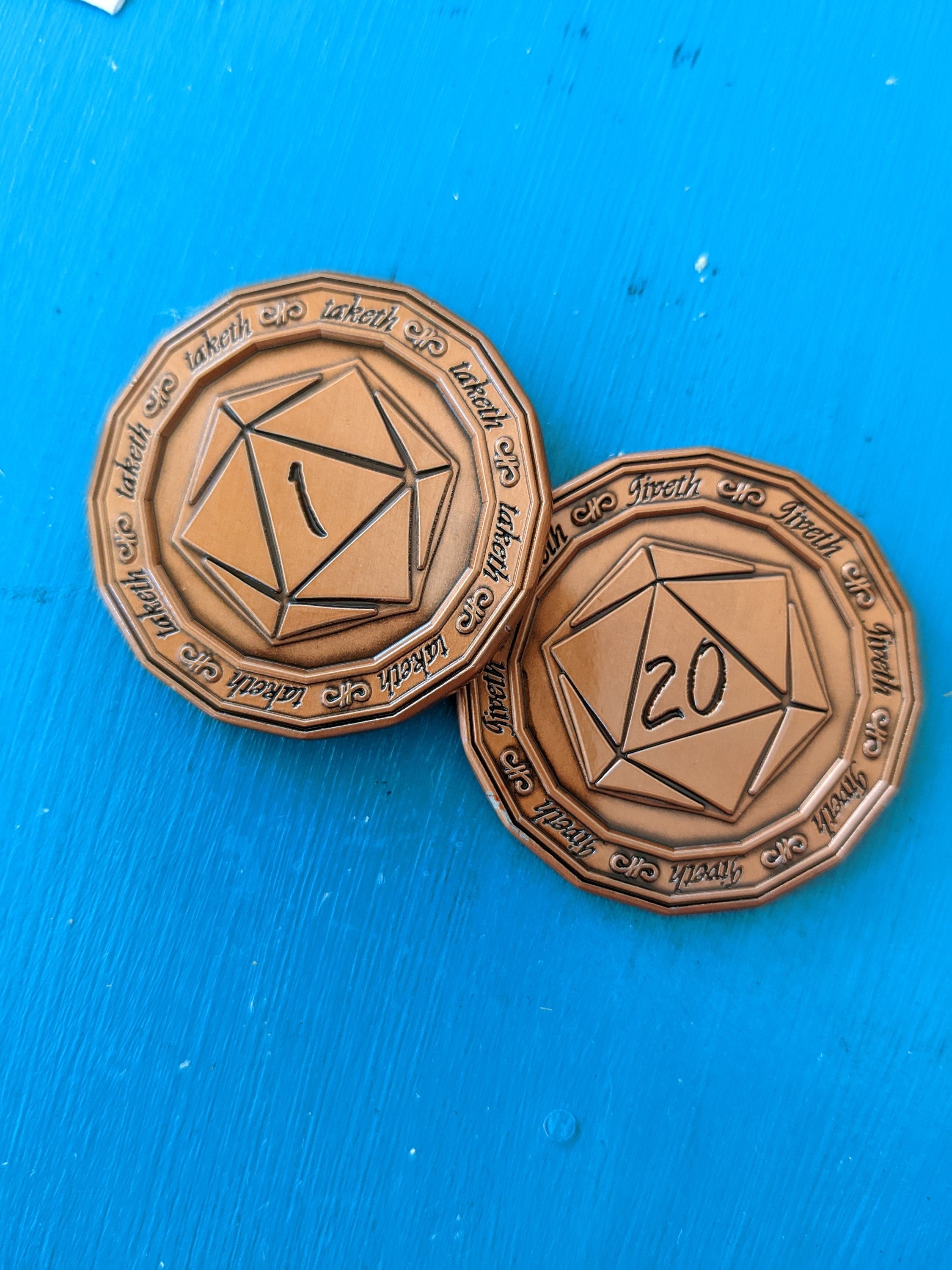D20 D1 D2 Giveth and D1 Taketh - 1.5" Double Sided Metal Coin
