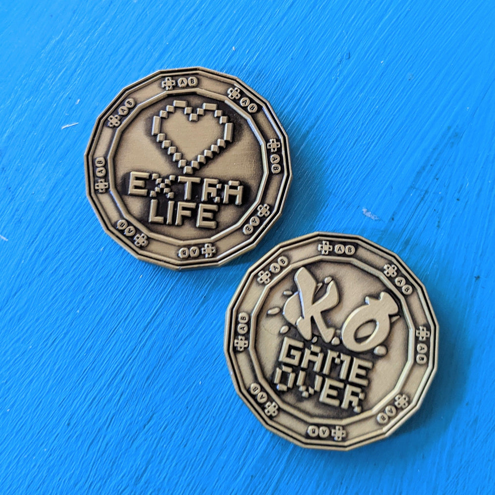 Game Over vs Extra Life Decision Coin - 1.5" Double Sided Metal Coin