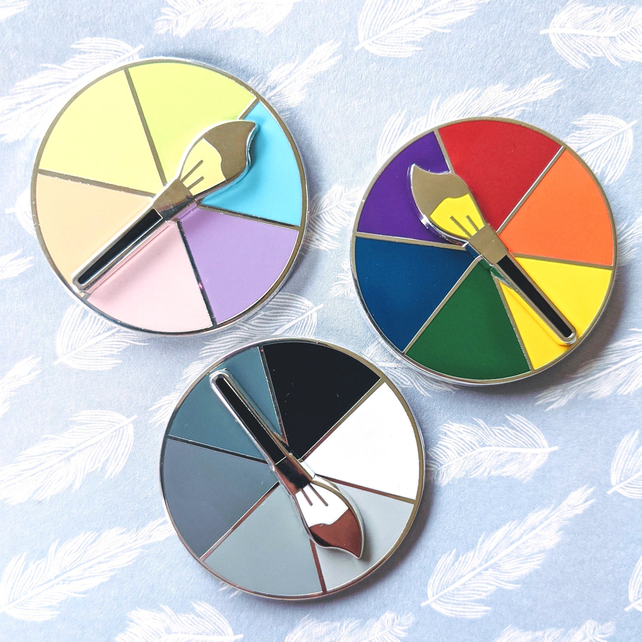 Jewel Tone Paintbrush Paint Brush Palette Colour Spinner Picker - 1.5" Enamel Pin Lapel Metal Badge