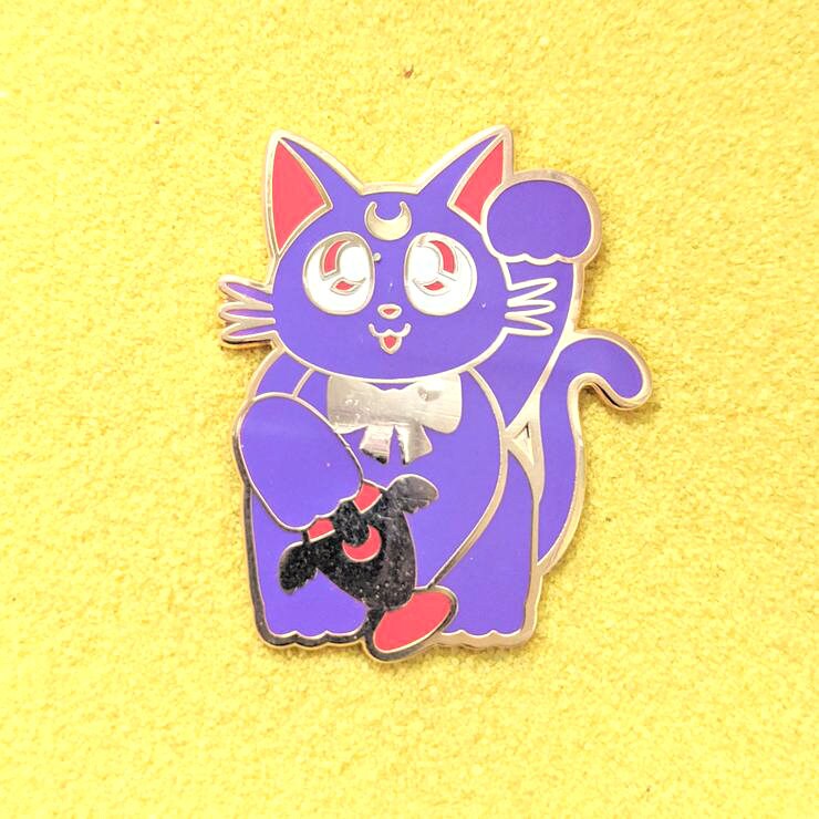 Maneki Neko Lucky Cat Luna - 1.5" Enamel Pin Lapel Metal Badge